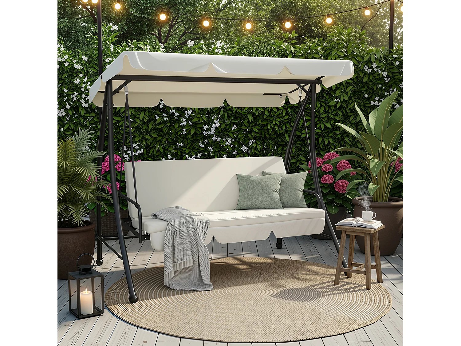 Dondolo da giardino 3 posti trasformabile in letto mod. Cayman