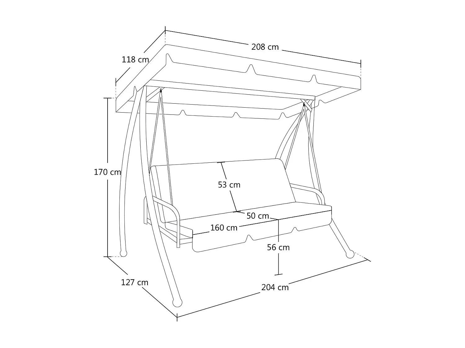 Dondolo da giardino 3 posti trasformabile in letto mod. Cayman