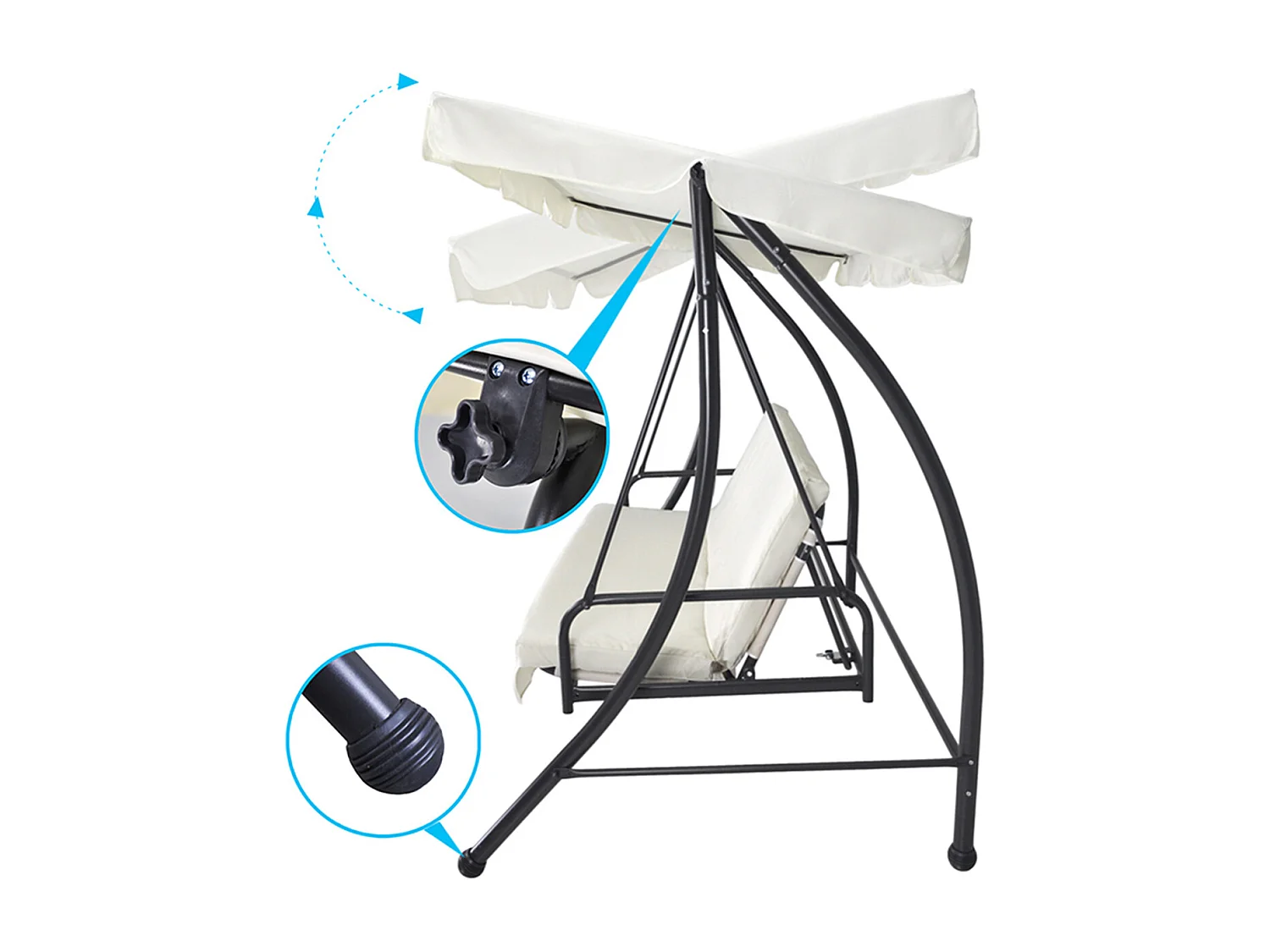 Dondolo da giardino 3 posti trasformabile in letto mod. Cayman