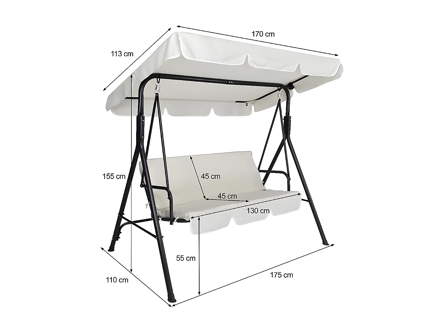Dondolo da giardino 3 posti con tettuccio regolabile mod. Barbados