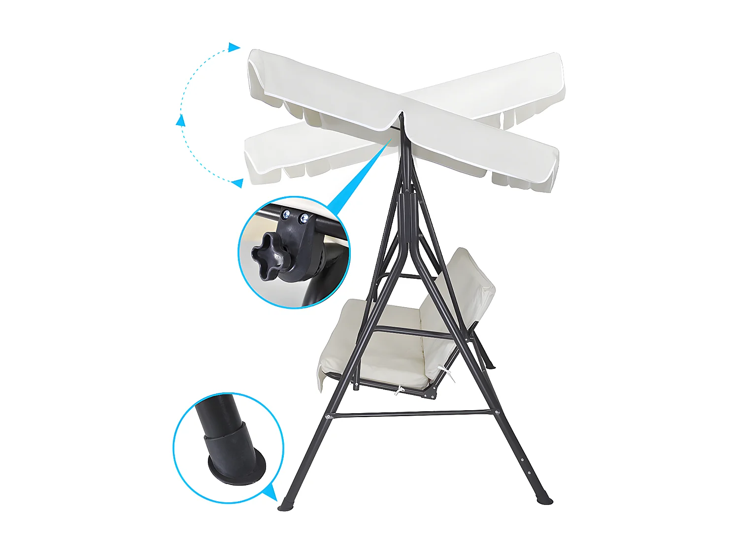 Dondolo da giardino 3 posti con tettuccio regolabile mod. Barbados