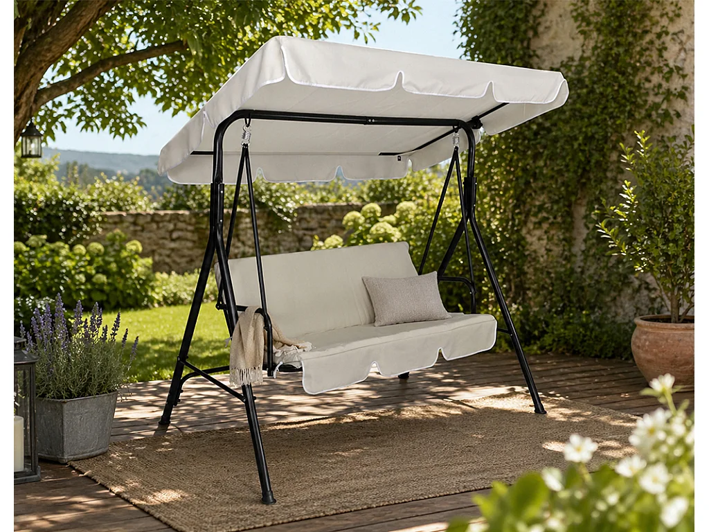 Dondolo da giardino 3 posti con tettuccio regolabile mod. Barbados