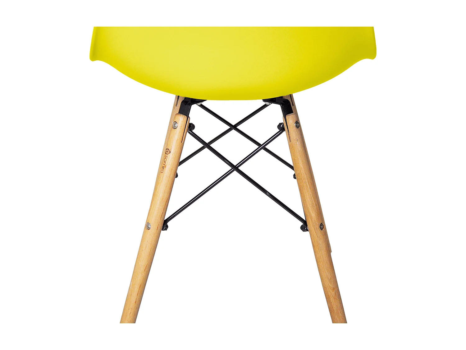 Sedia in plastica gialla con gamba, piede in legno (2 pz)