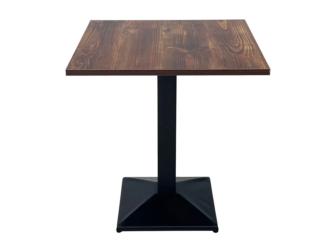 Tavolo quadrato 70×70 stile industriale con top in legno scuro, mod. Clint