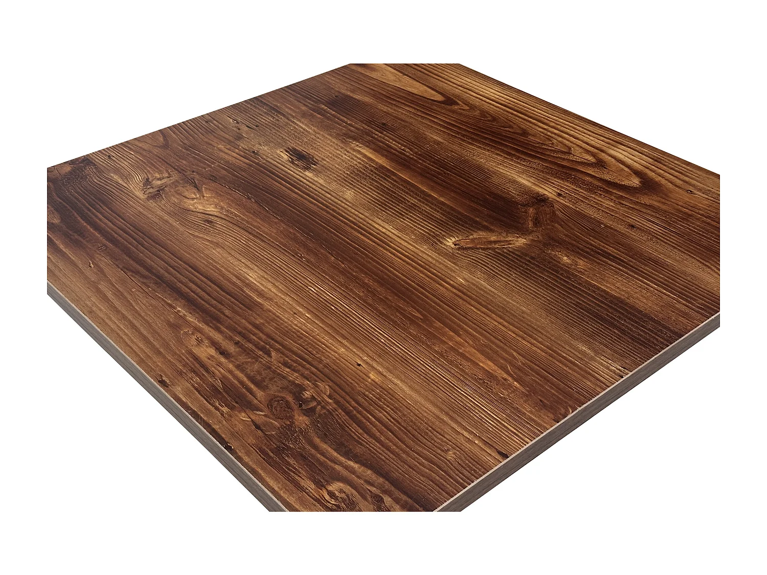 Tavolo quadrato 70×70 stile industriale con top in legno scuro, mod. Clint