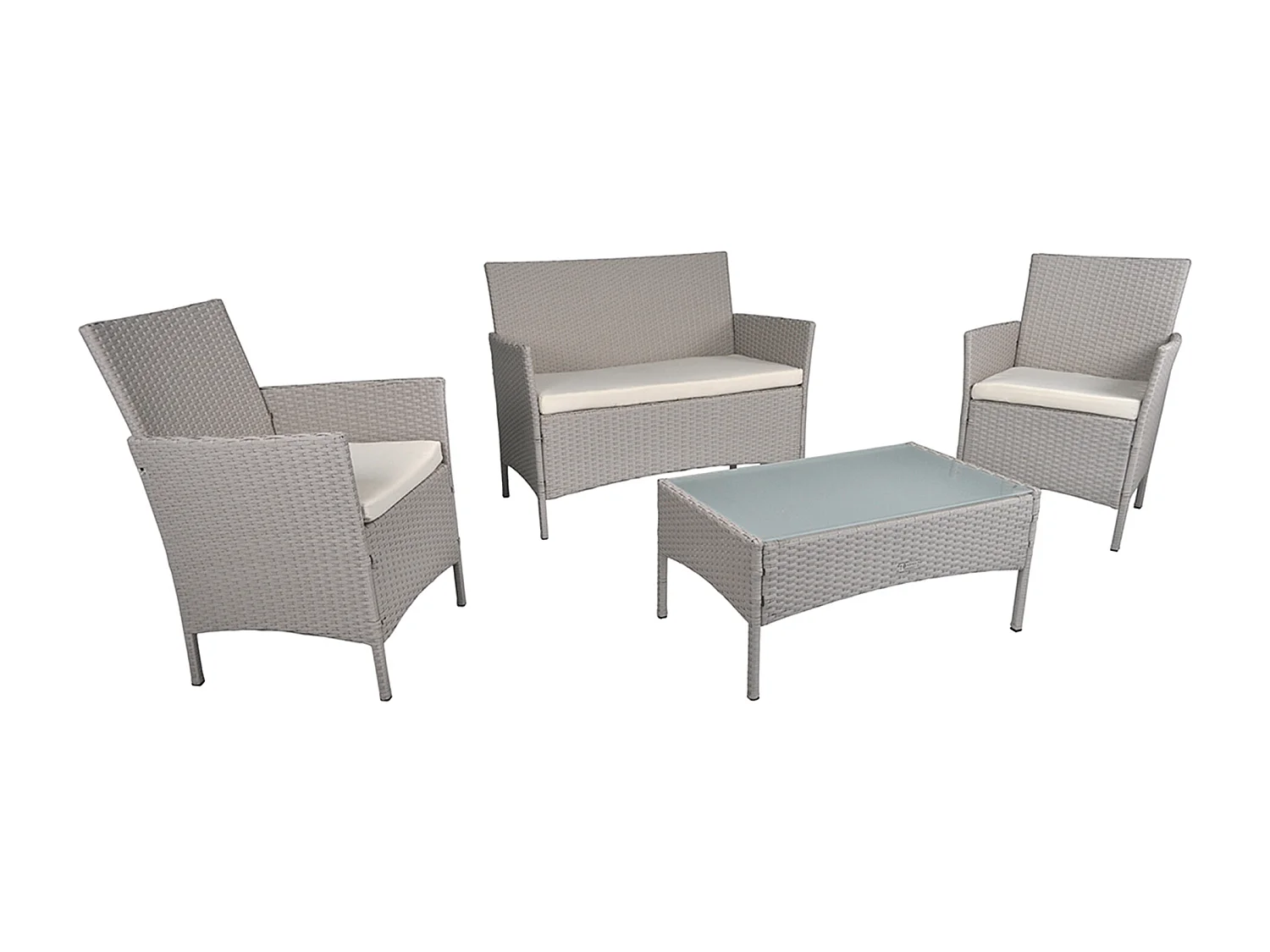 Salotto da giardino in rattan, set di divani da esterno in polyrattan tortora