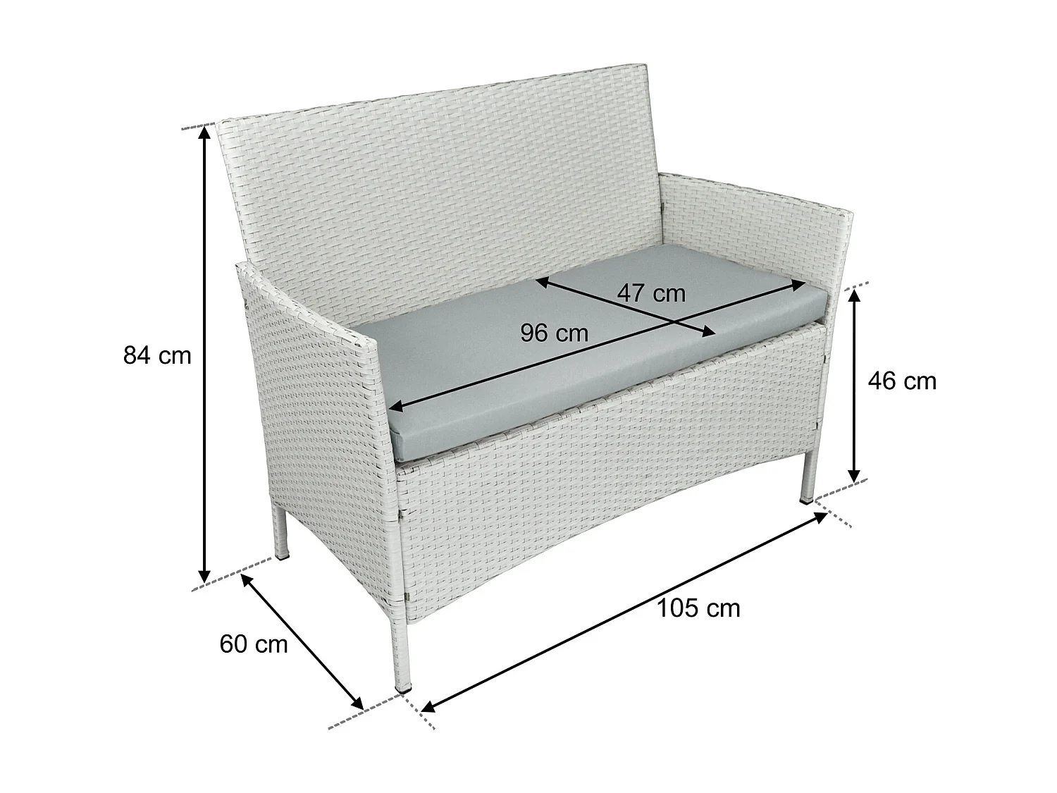 Salotto da giardino in rattan, set di divani da esterno in polyrattan bianco