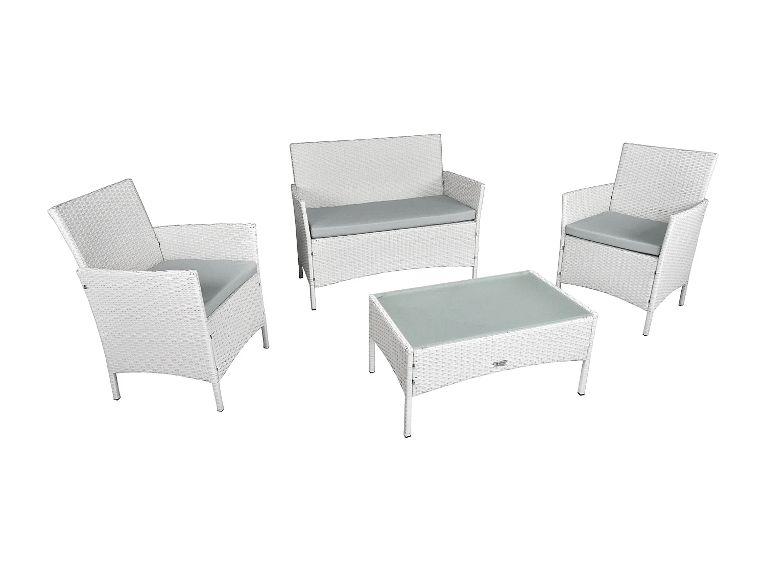 Salotto da giardino in rattan, set di divani da esterno in polyrattan bianco