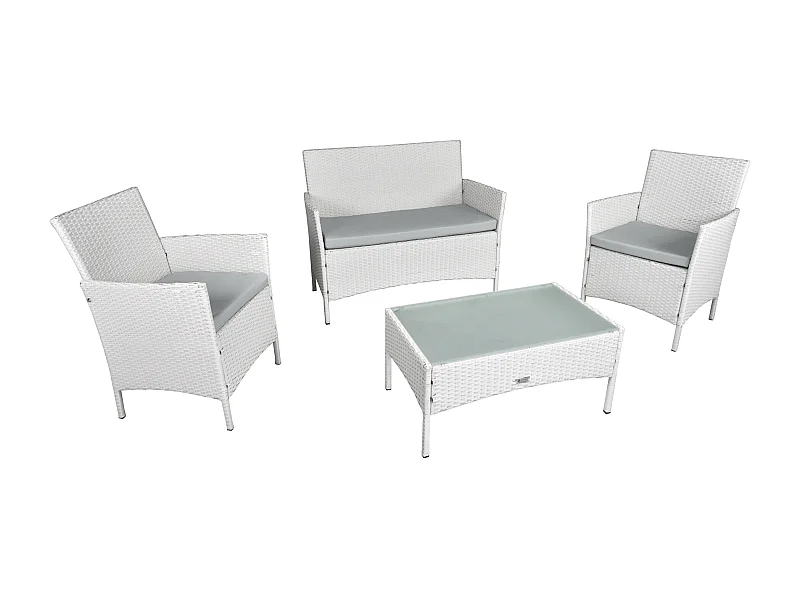 Salotto da giardino in rattan, set di divani da esterno in polyrattan bianco