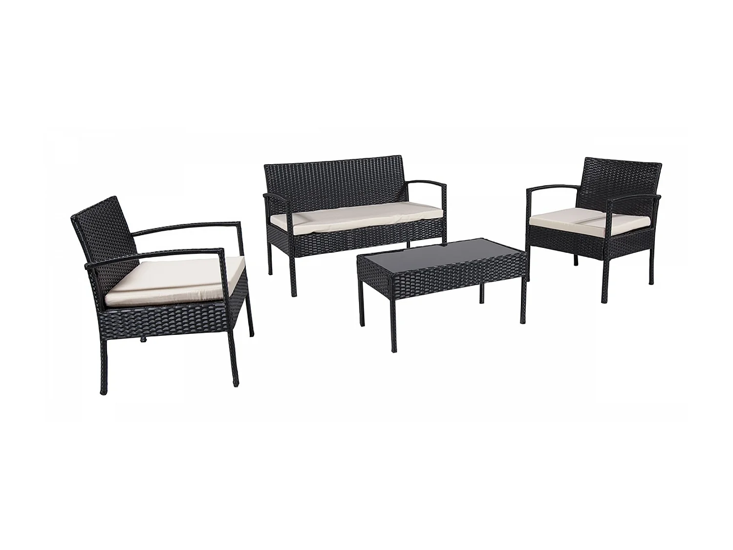 Salotto da giardino in rattan, set in polyrattan da esterno nero