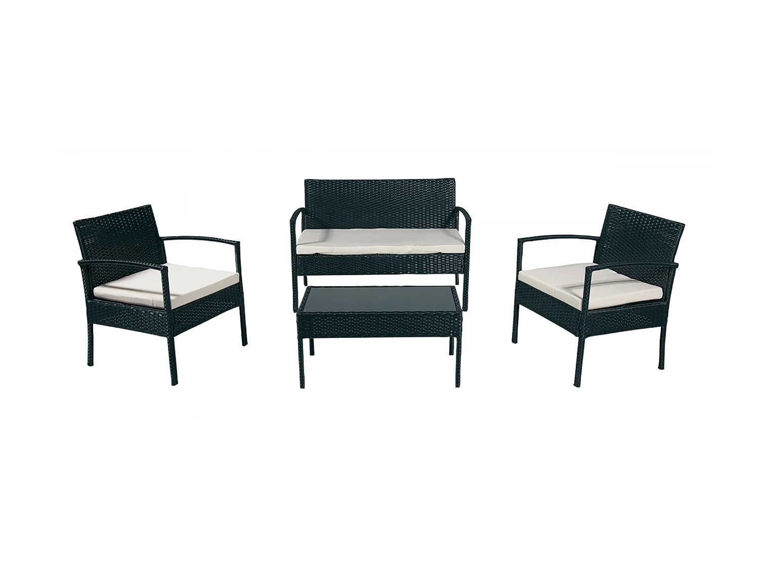 Salotto da giardino in rattan, set in polyrattan da esterno nero