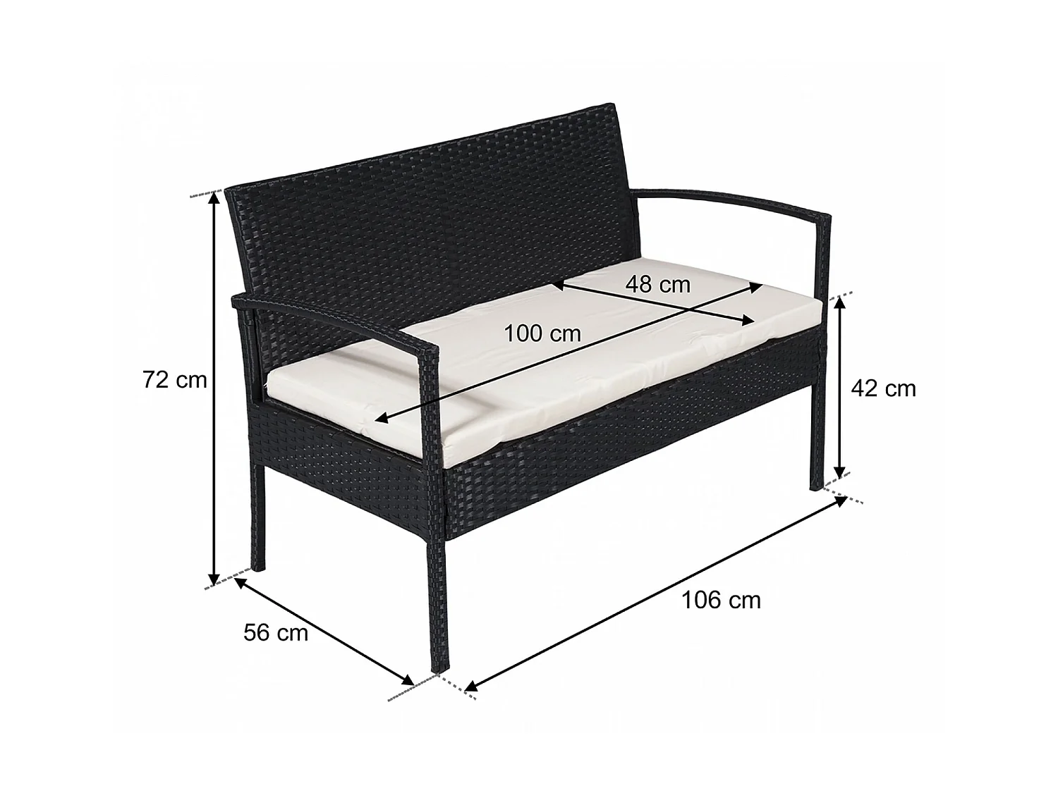 Salotto da giardino in rattan, set in polyrattan da esterno nero