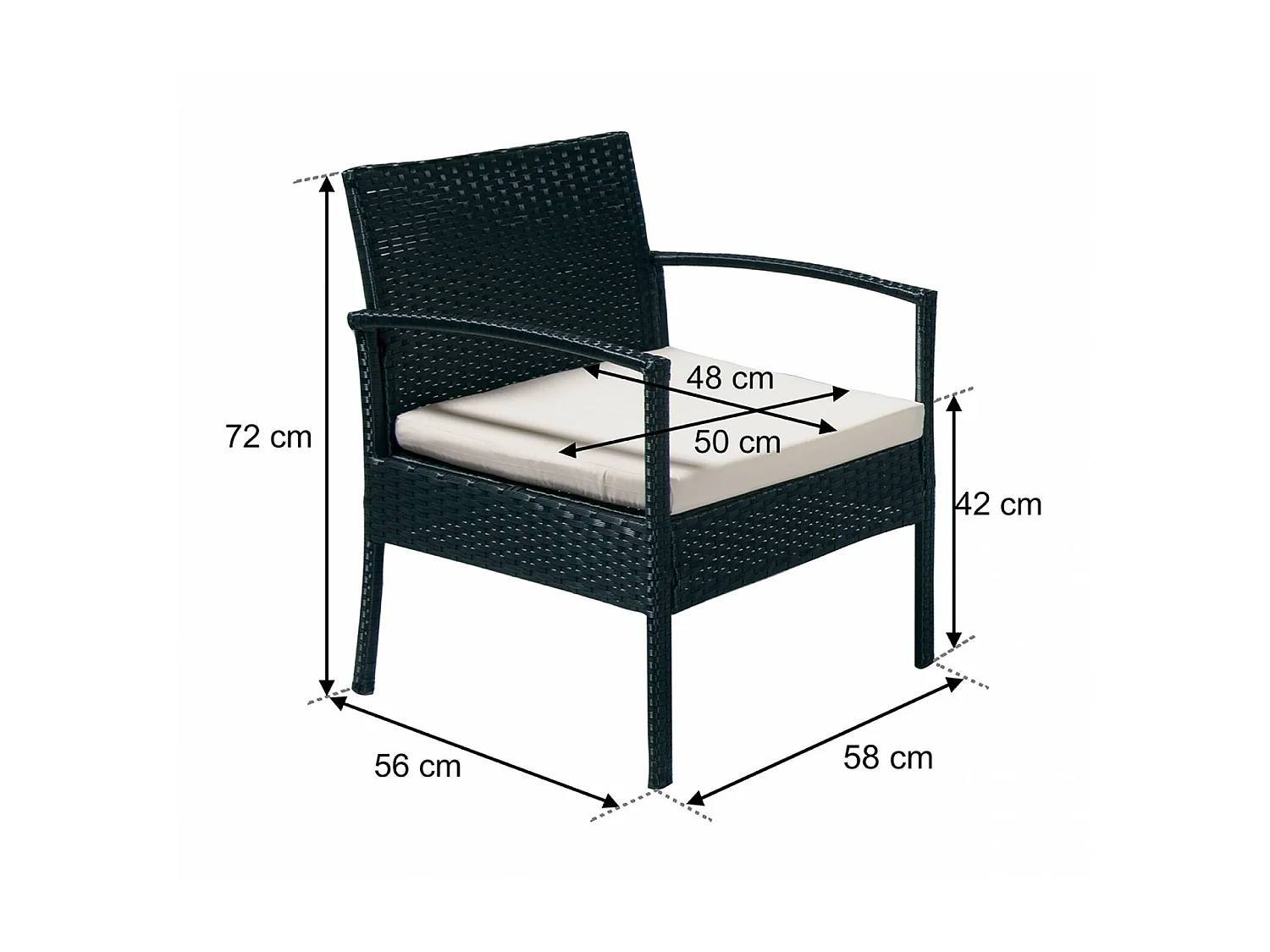 Salotto da giardino in rattan, set in polyrattan da esterno nero