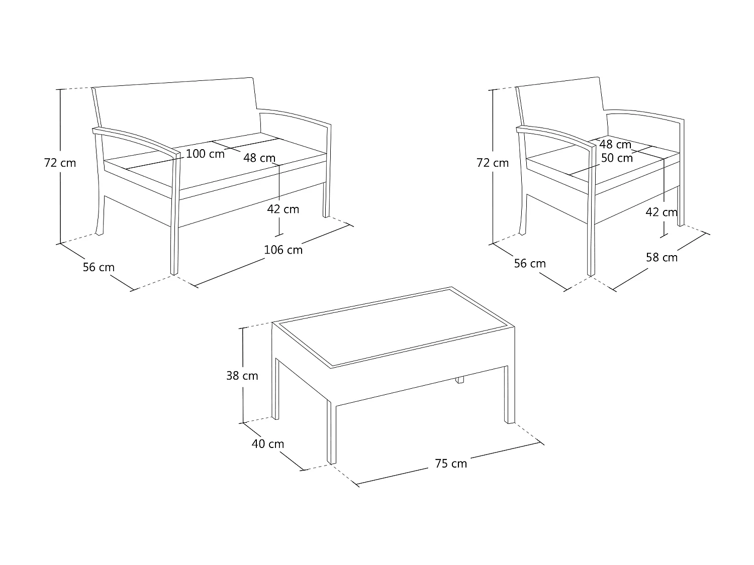 Salotto da giardino in rattan, set in polyrattan da esterno nero