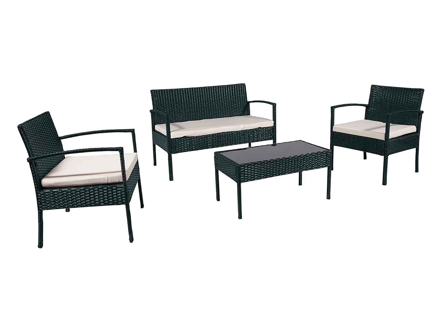 Salotto da giardino in rattan, set in polyrattan da esterno nero