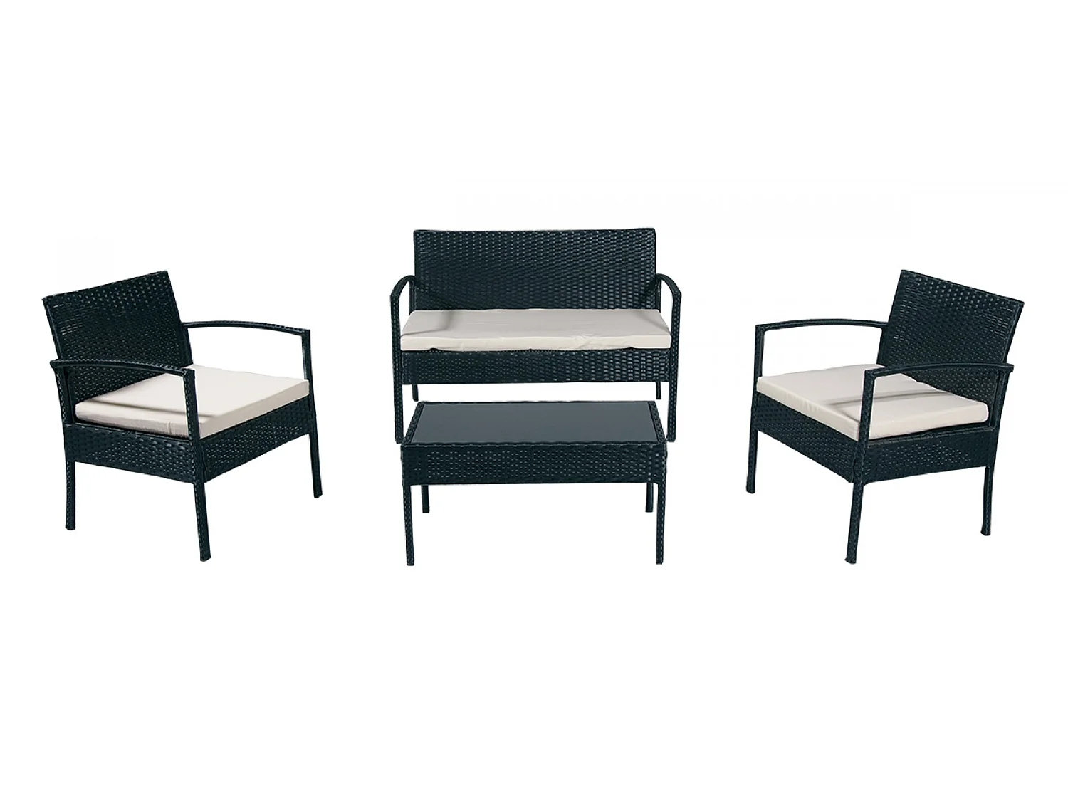 Salotto da giardino in rattan, set in polyrattan da esterno nero