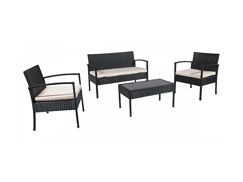 Salotto da giardino in rattan, set in polyrattan da esterno nero