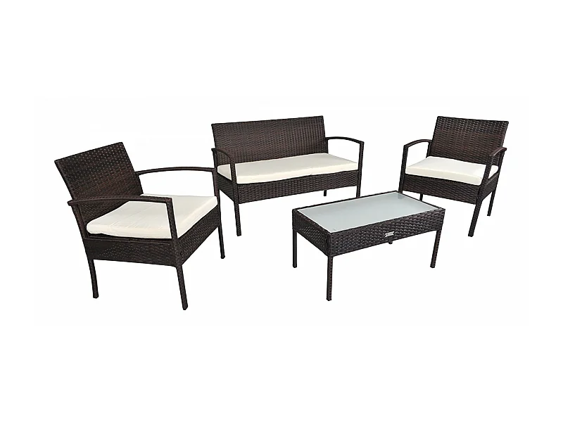 Salotto da giardino in rattan, set in polyrattan da esterno marrone