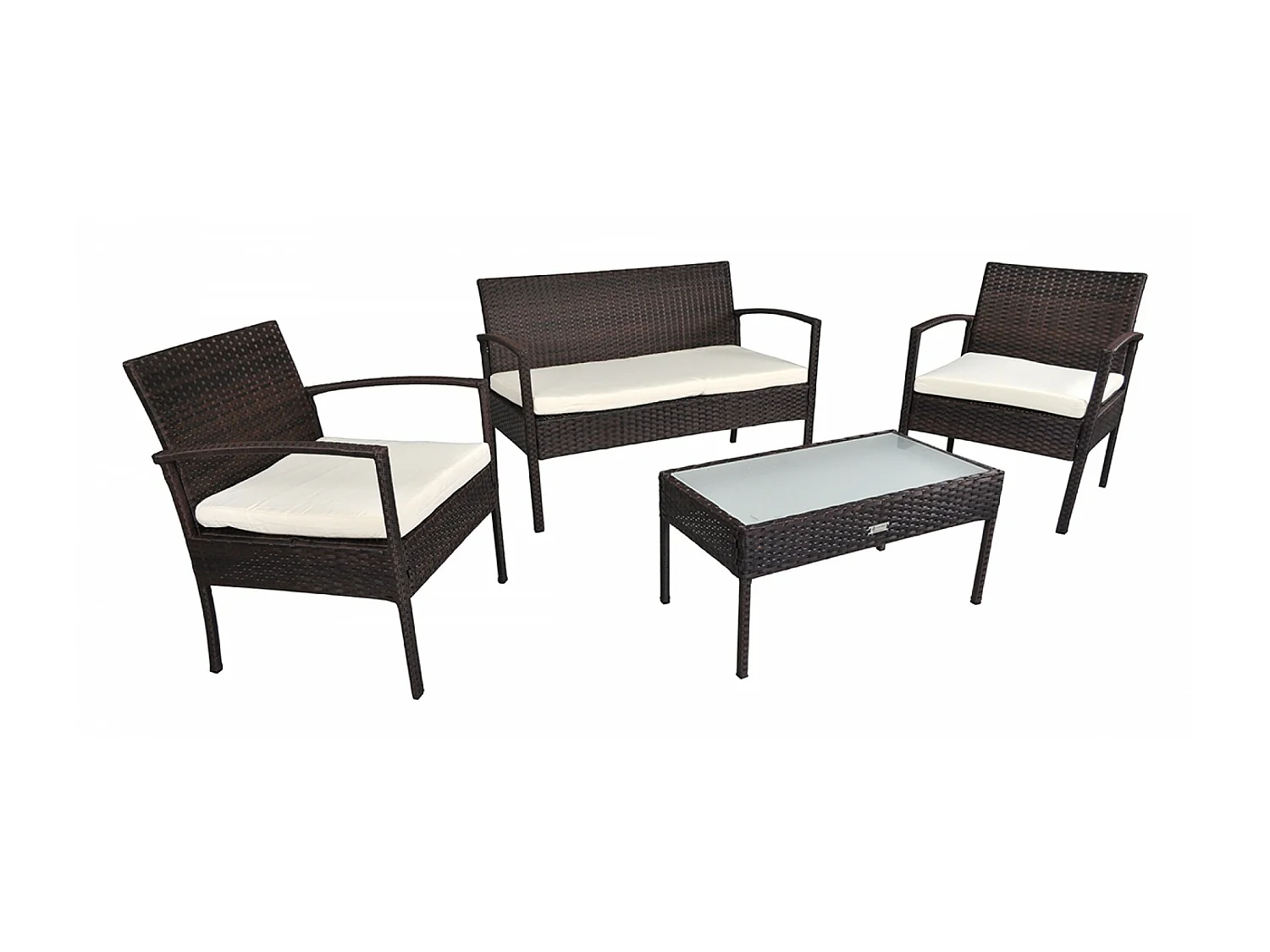 Salotto da giardino in rattan, set in polyrattan da esterno marrone