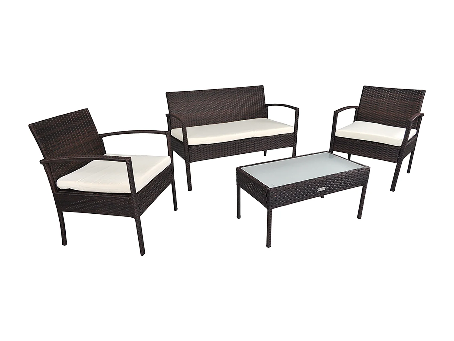 Salotto da giardino in rattan, set in polyrattan da esterno marrone