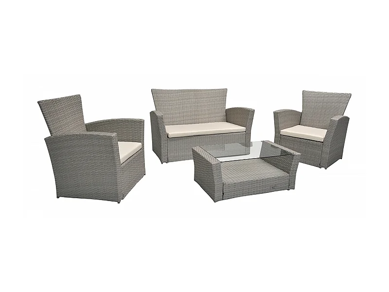 Salotto da giardino in rattan, set di divani da esterno in polyrattan tortora