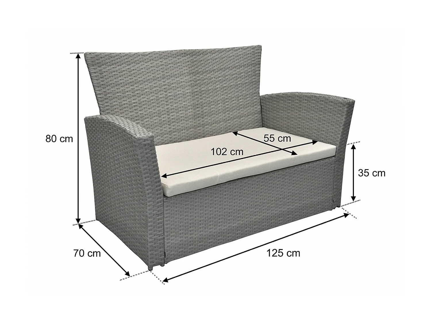 Salotto da giardino in rattan, set di divani da esterno in polyrattan tortora