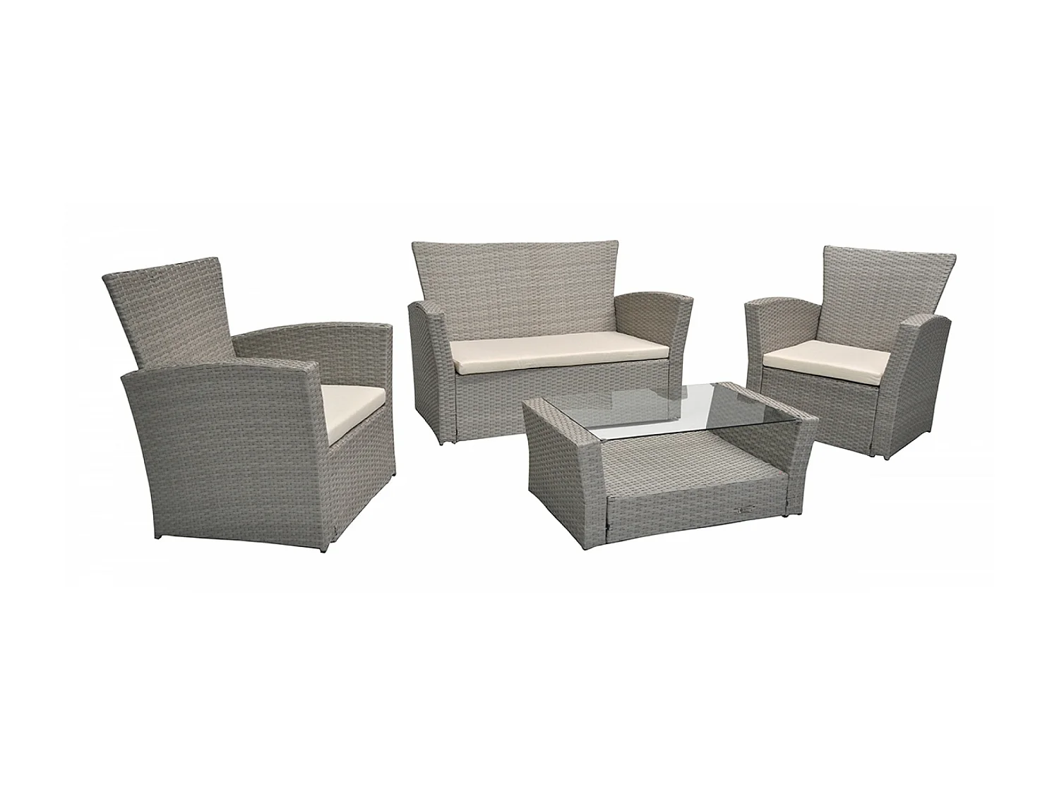 Salotto da giardino in rattan, set di divani da esterno in polyrattan tortora