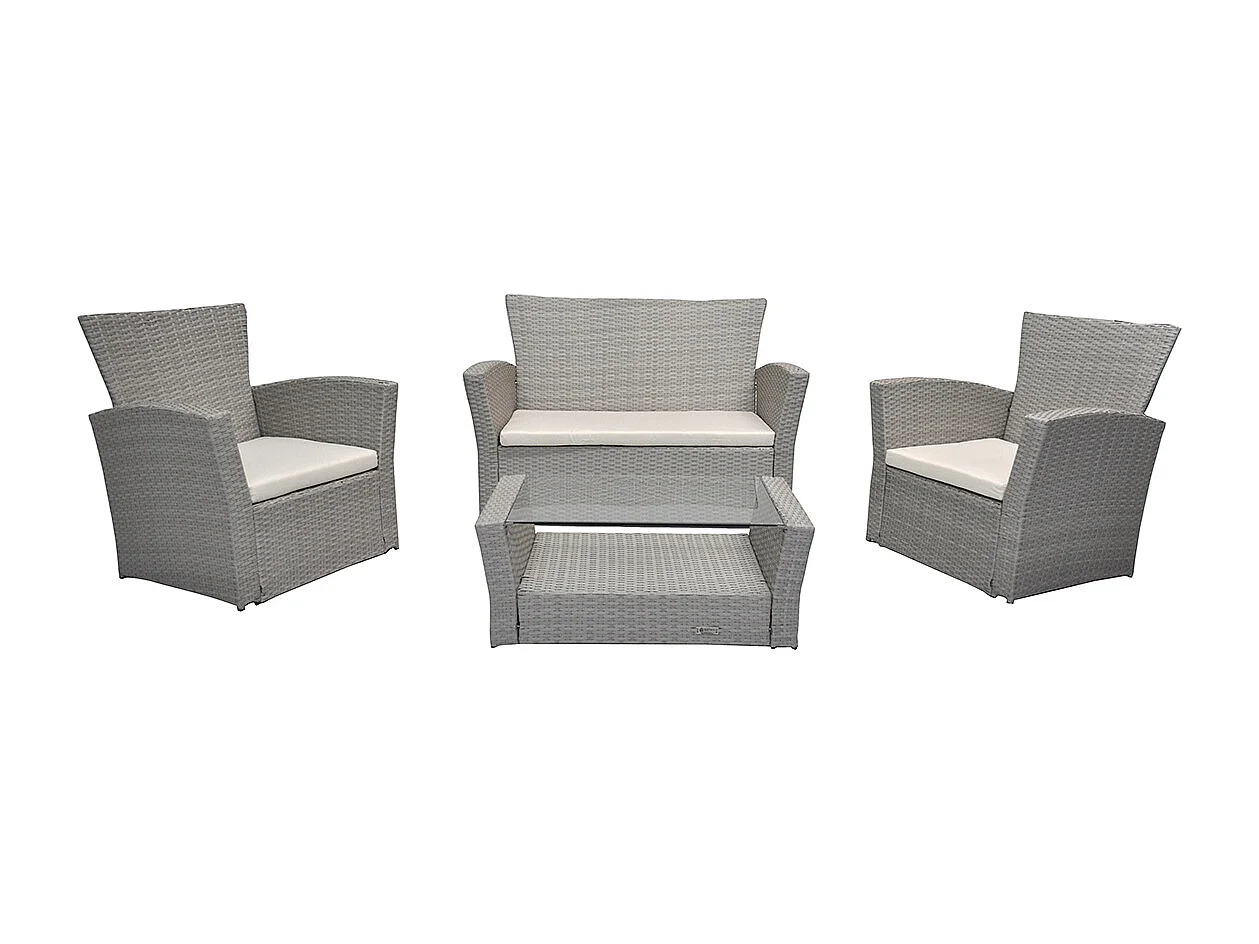 Salotto da giardino in rattan, set di divani da esterno in polyrattan tortora mod.Aurora
