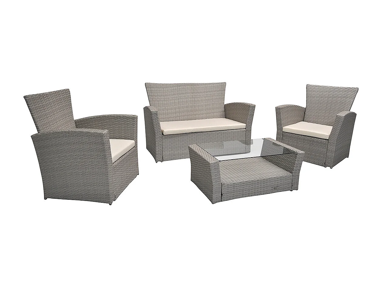 Salotto da giardino in rattan, set di divani da esterno in polyrattan tortora mod.Aurora