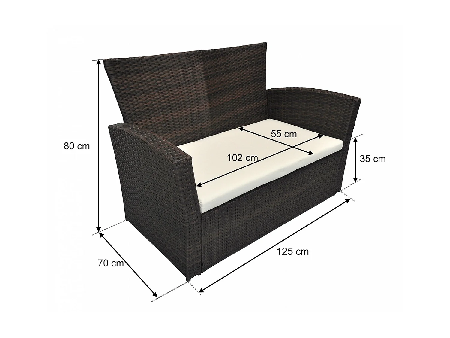 Salotto da giardino in rattan, set di divani da esterno in polyrattan marrone