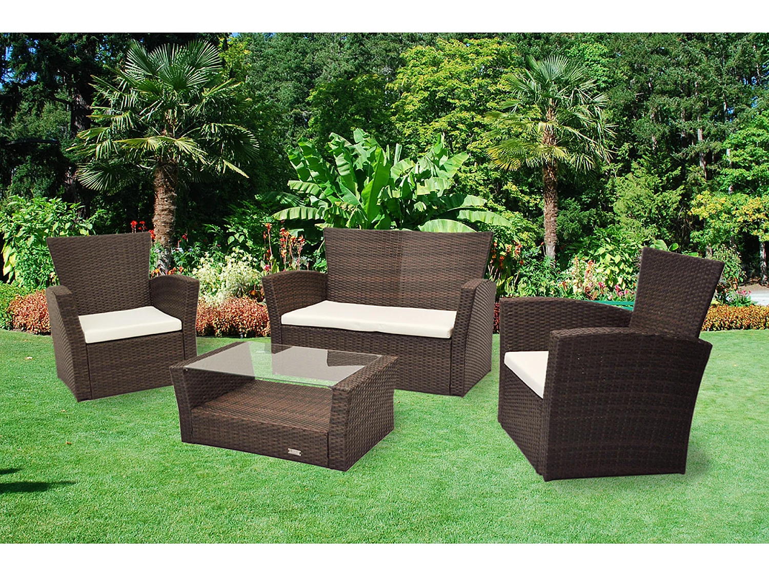 Salotto da giardino in rattan, set di divani da esterno in polyrattan marrone