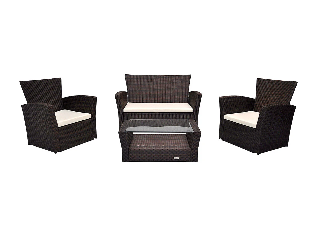 Salotto da giardino in rattan, set di divani da esterno in polyrattan marrone mod.Aurora