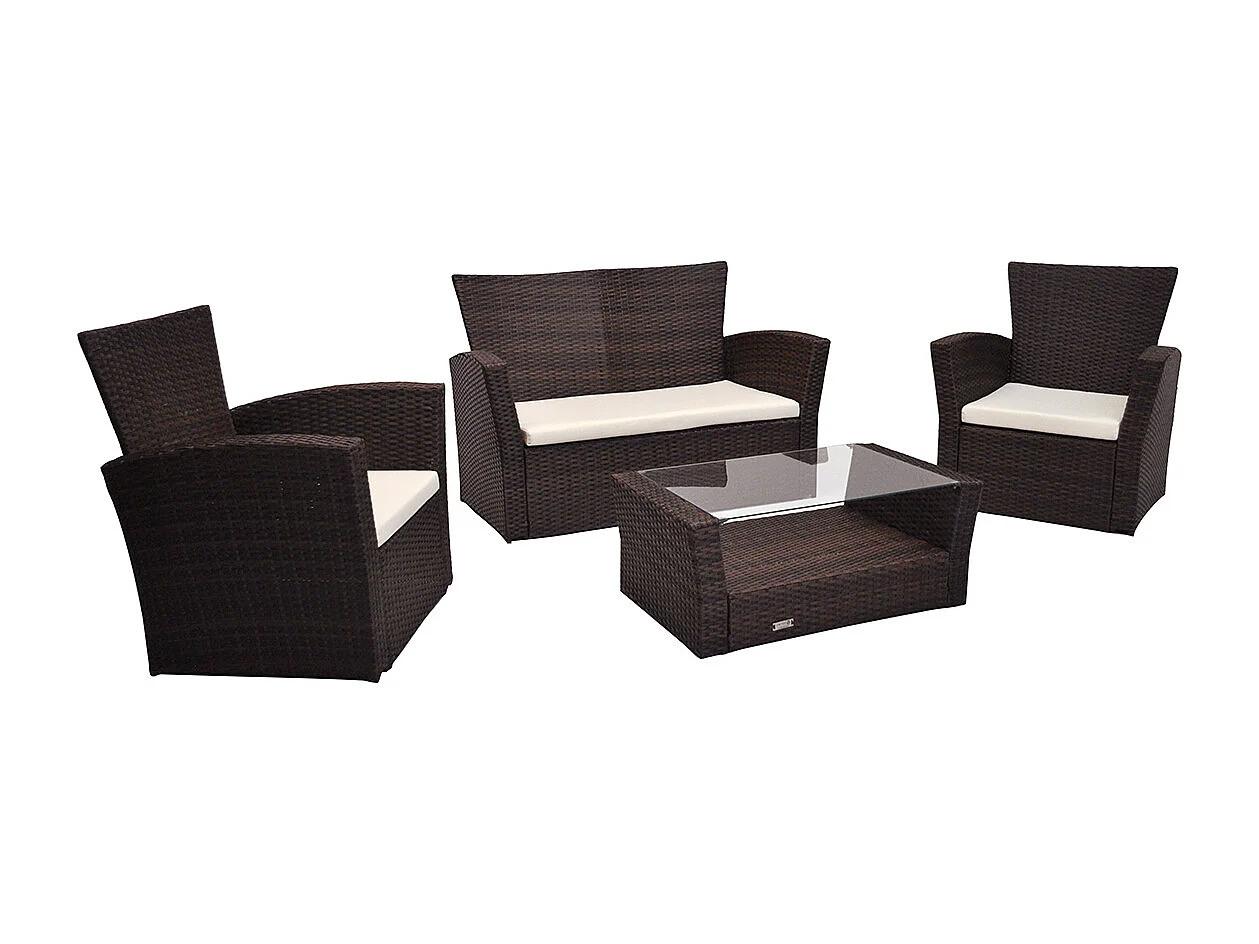 Salotto da giardino in rattan, set di divani da esterno in polyrattan marrone mod.Aurora