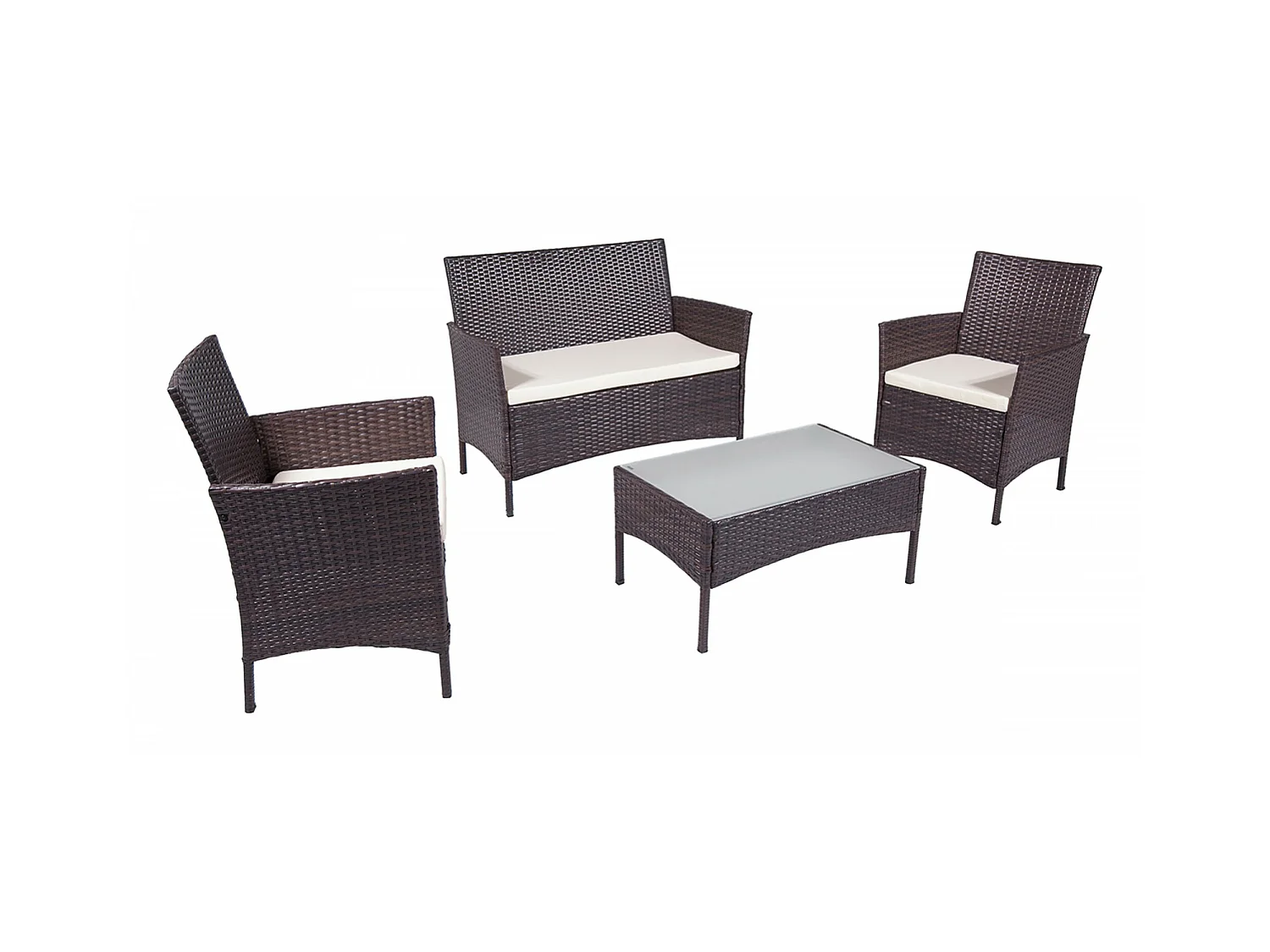 Salotto da giardino in rattan, set di divani da esterno in polyrattan marrone