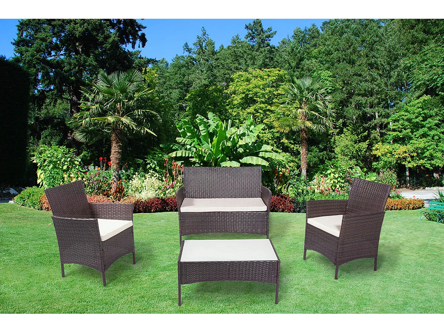 Salotto da giardino in rattan, set di divani da esterno in polyrattan marrone