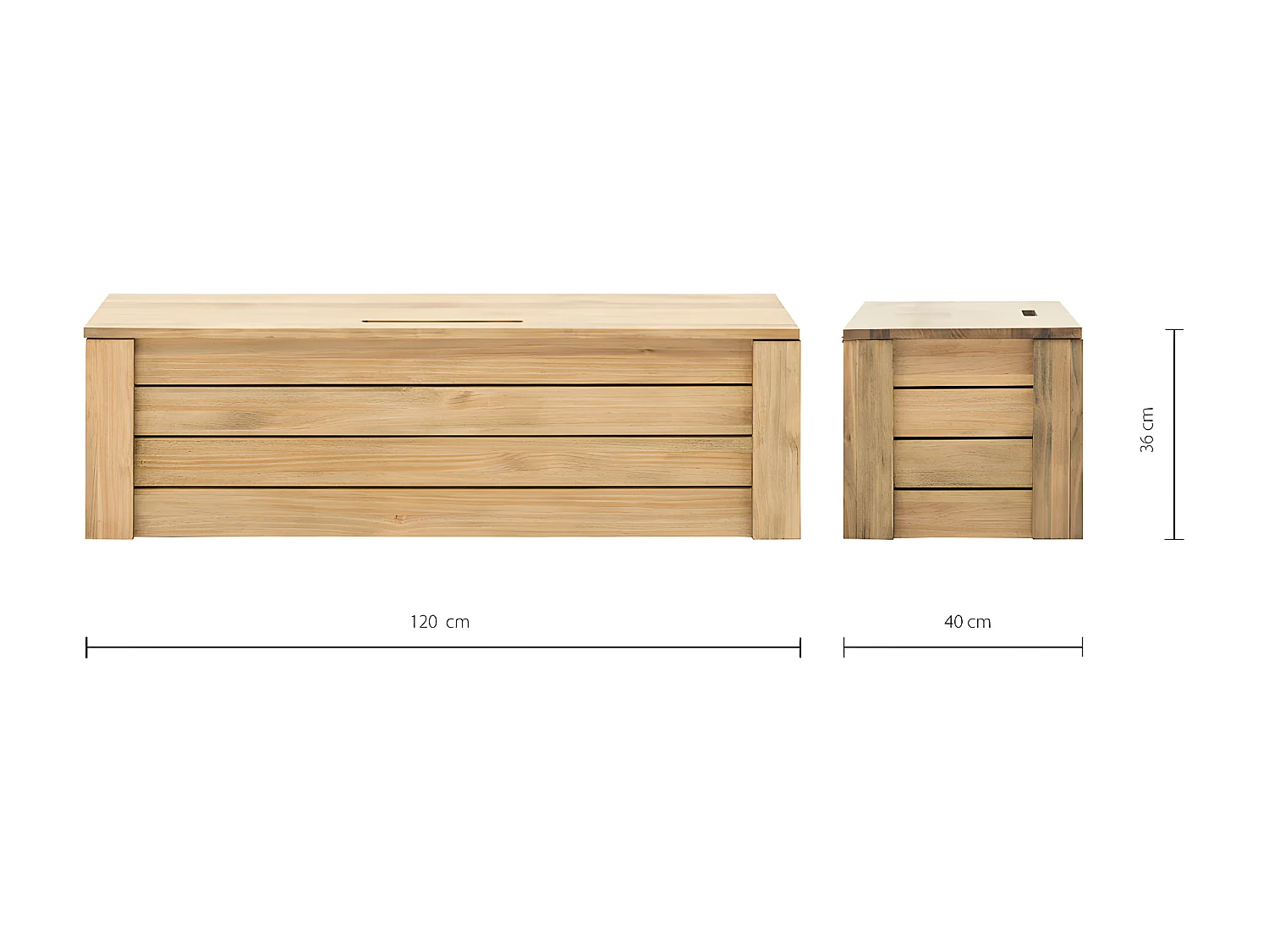 Baúl Pie de Cama ECO 40x120x37cm con tapa madera maciza de pino acabado vintage