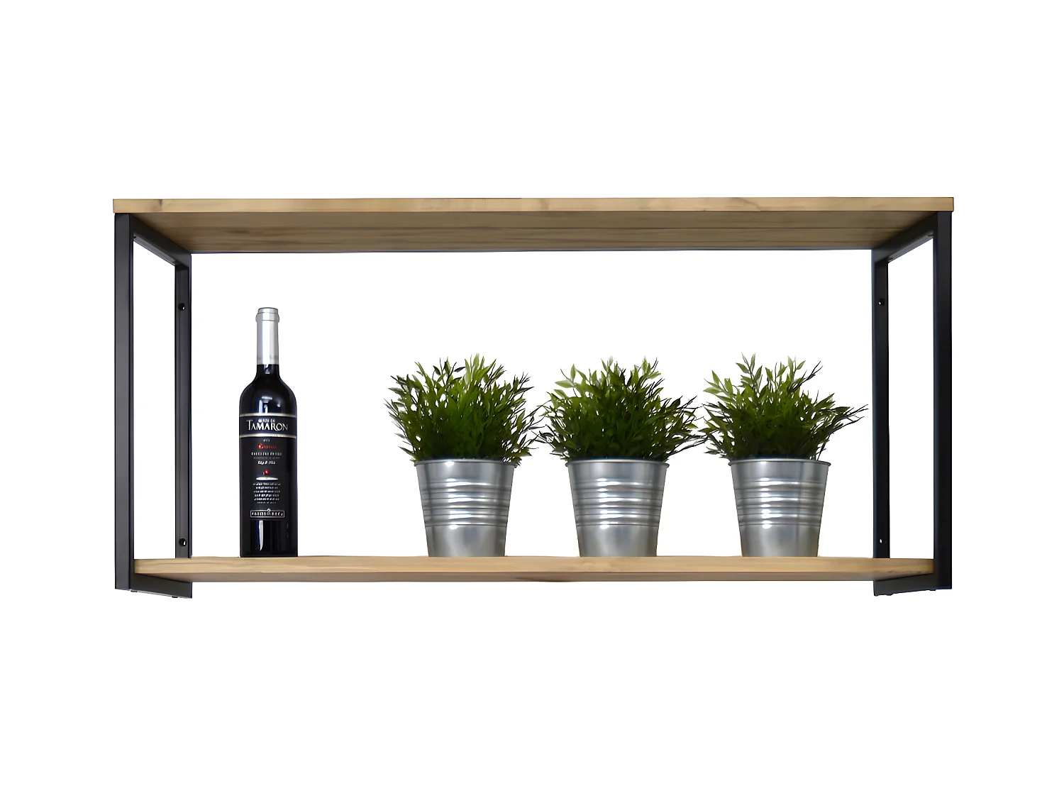 Mensola da parete con due ripiani in legno massiccio de pino 18mm. Legno invechiatto in stile industriale. 120x30x47cm. Metallo Nero