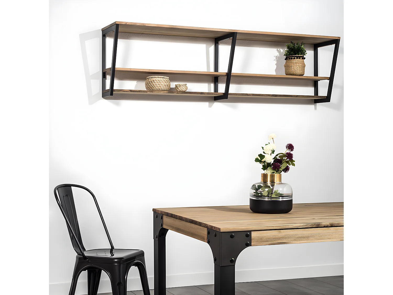 Estante poligonal descendente 2 quadros 120x35x47cm Preto Box Furniture