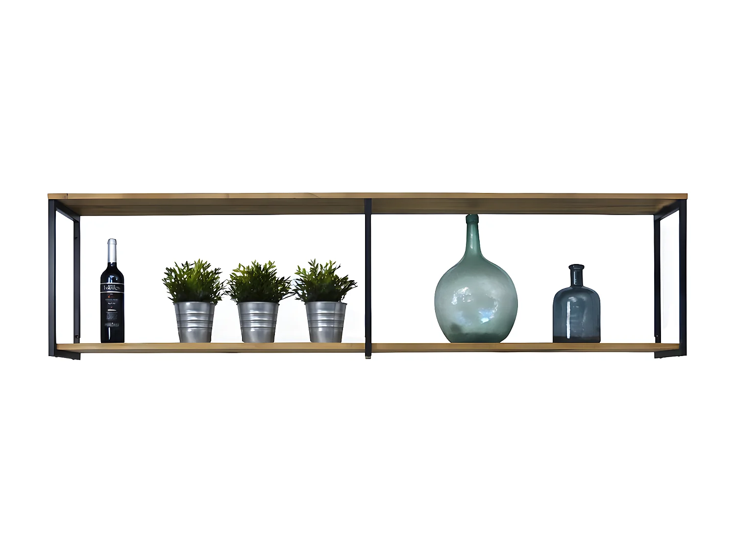 Estantería colgante iCub 2 Estantes 3 Marcos 198x30cm Negro en madera maciza de pino acabado vintage estilo industrial Box Furniture