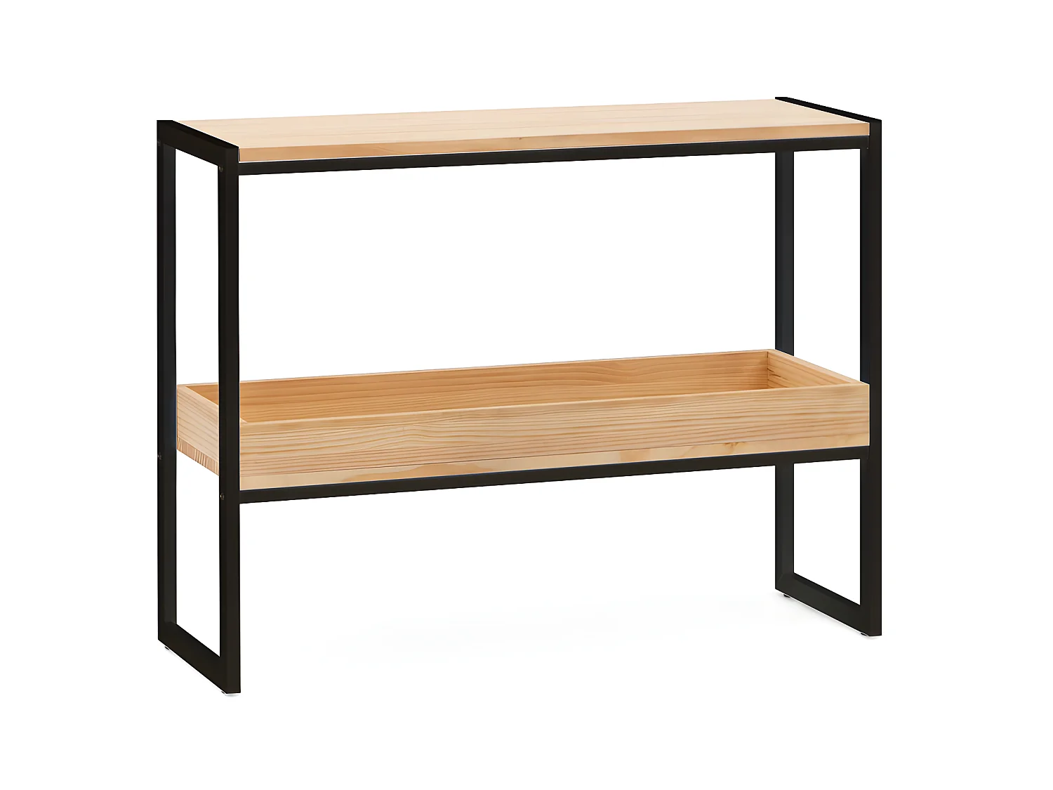 Consola iCub con bandeja 100x32x75cm Negra en madera maciza de pino acabado natural estilo industrial Box Furniture