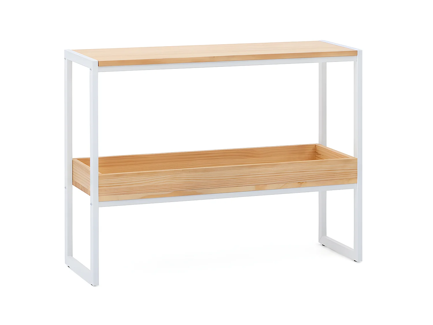 Consola iCub con bandeja 100x32x75cm Blanca en madera maciza de pino acabado natural estilo nórdico industrial Box Furniture