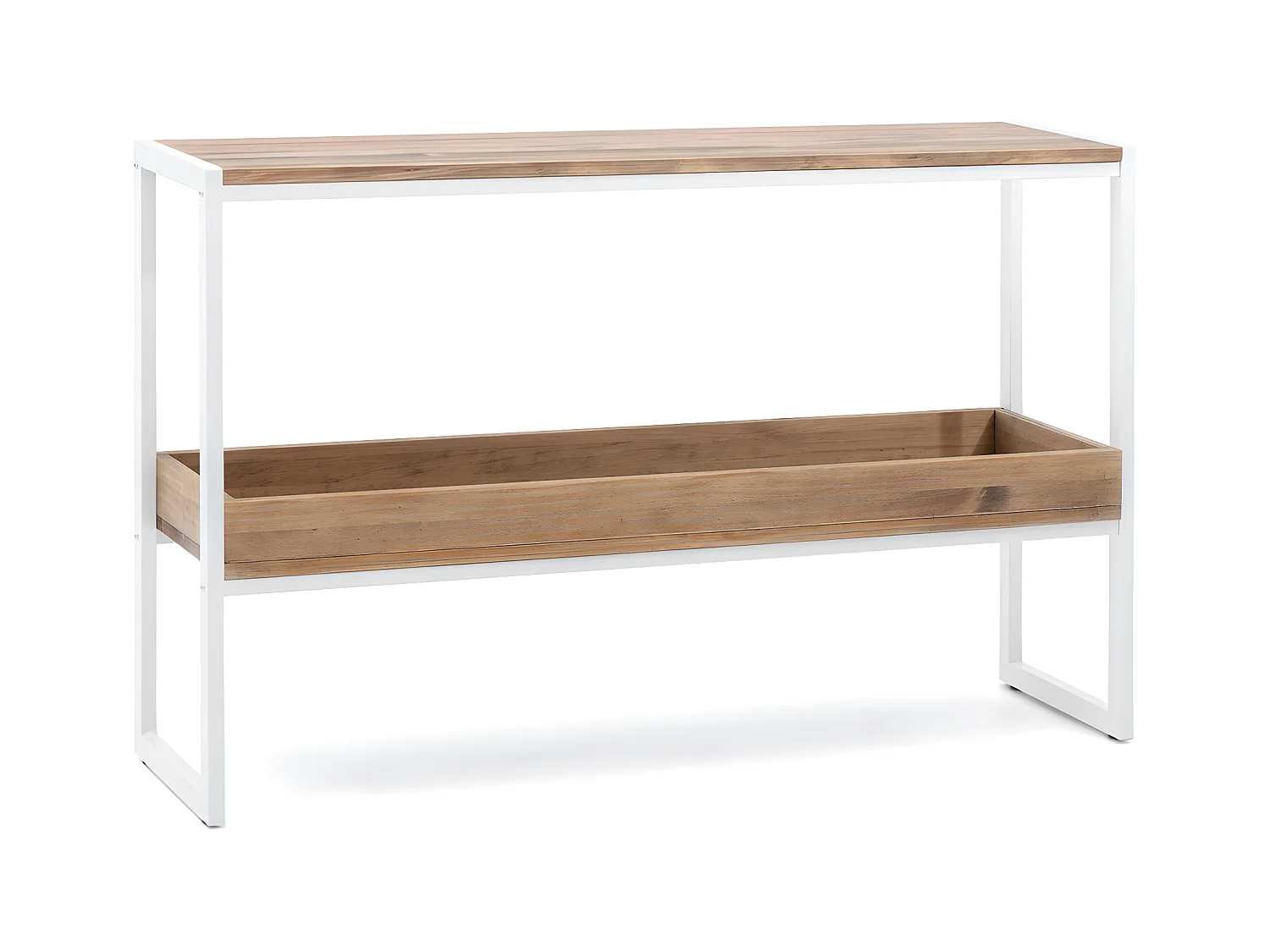 Consola iCub con bandeja 120x32x75cm Blanca en madera maciza de pino acabado vintage estilo industrial Box Furniture