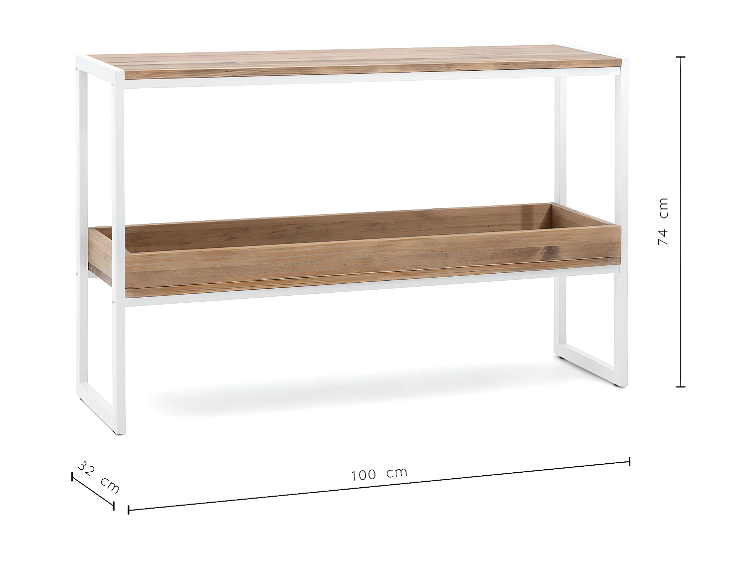 Mesa Consola Icub con bandeja 32x120x75cm  Branco – madeira envelhida