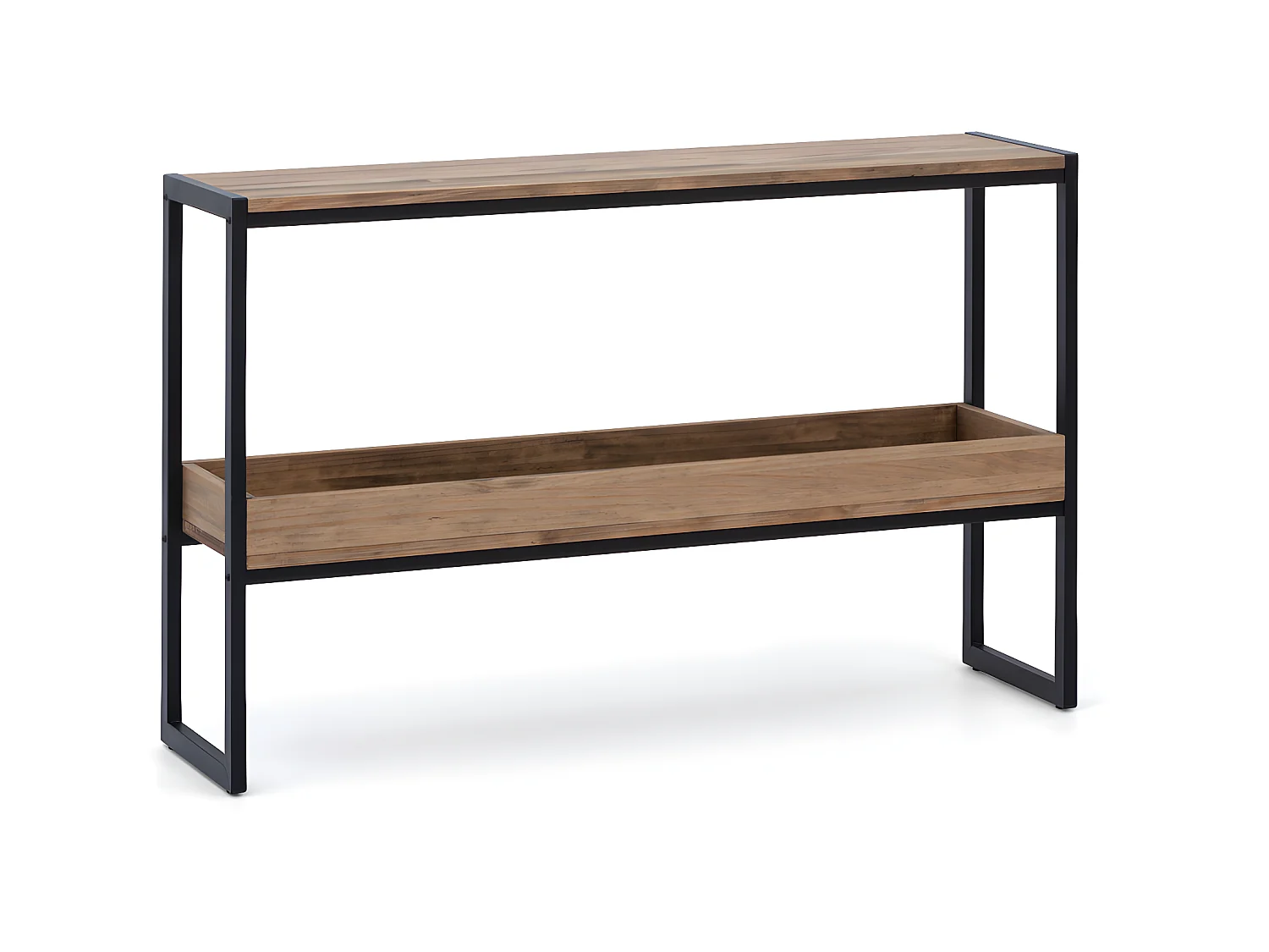 Consola iCub con bandeja 120x32x75cm Negra en madera maciza de pino acabado vintage estilo industrial Box Furniture