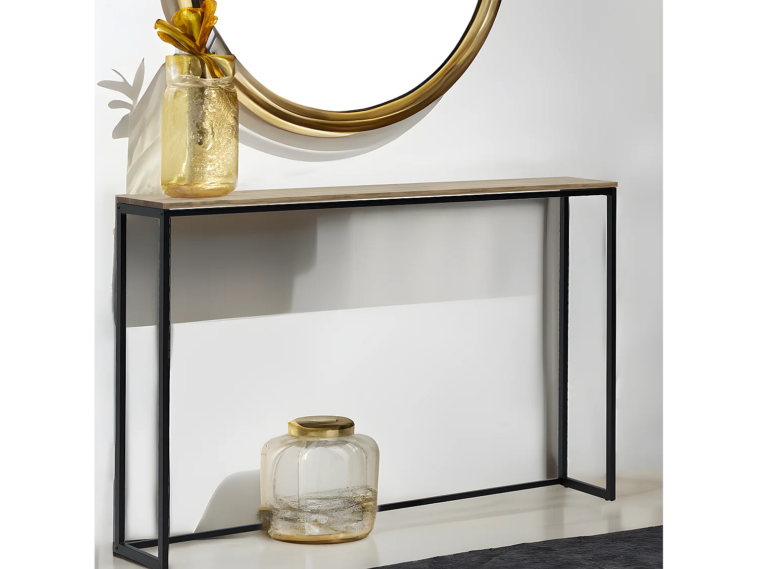 iCub Eco-Line 118x30x80cm Consolle nera in legno di pino massiccio con finitura anticata Mobili Box in stile industriale