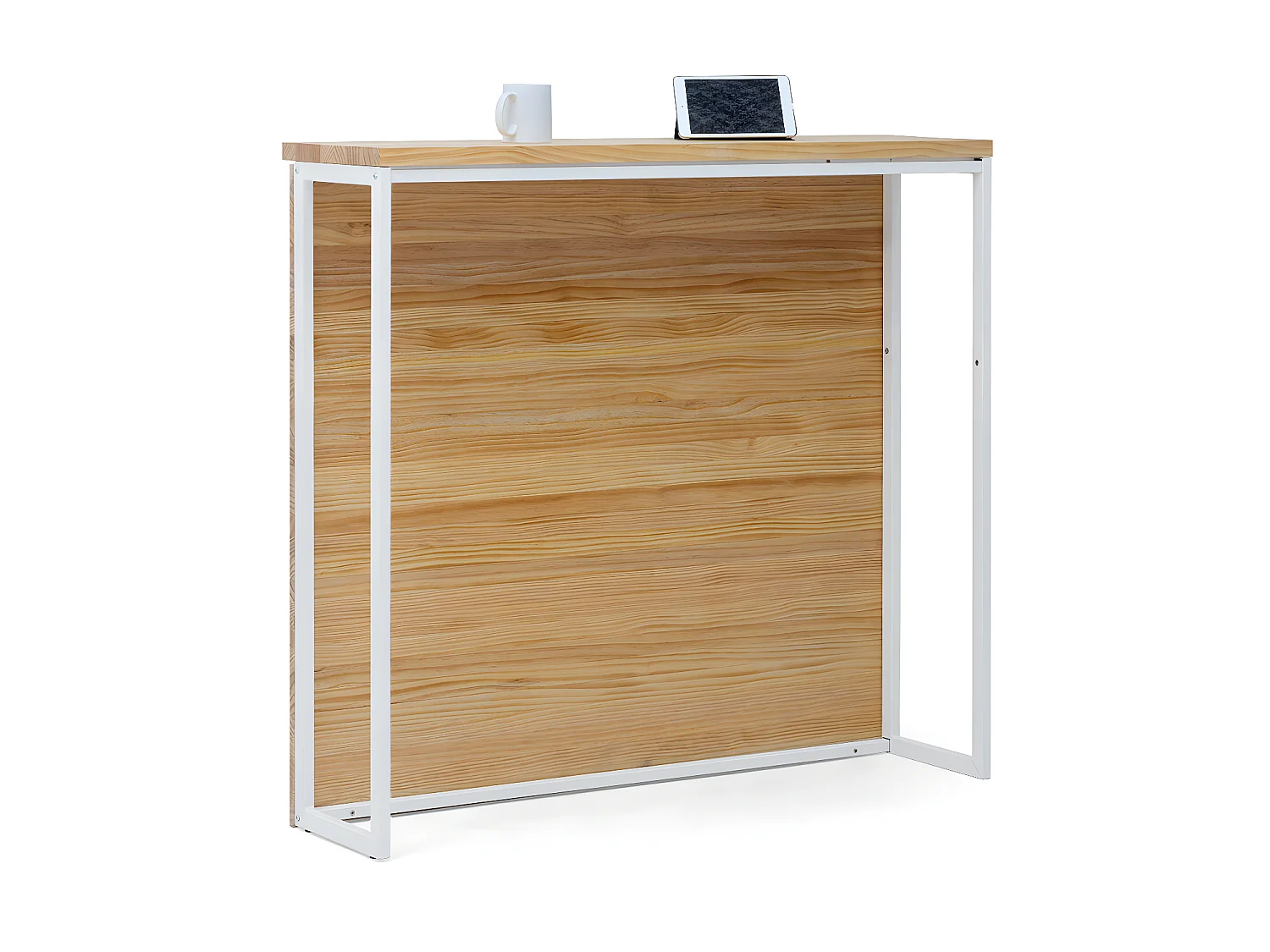 Mostrador iCub 120x30x110cm Blanco en madera maciza de pino acabado natural estilo nórdico industrial Box Furniture