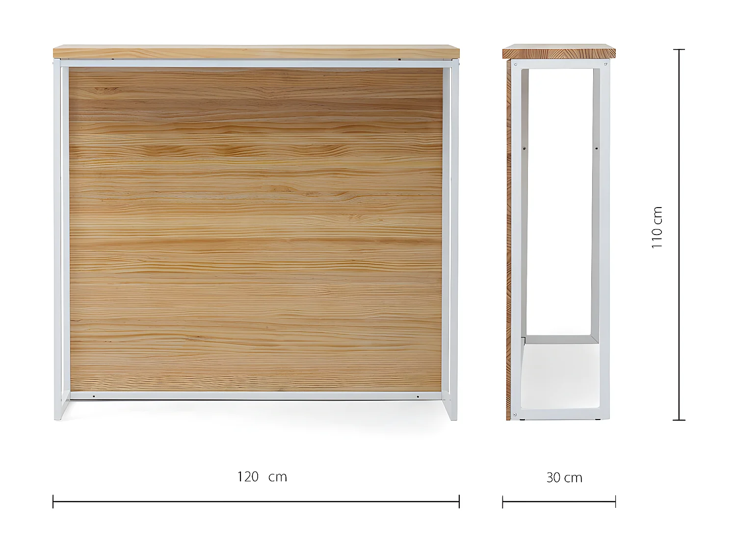 Mostrador iCub 120x30x110cm Blanco en madera maciza de pino acabado natural estilo nórdico industrial Box Furniture