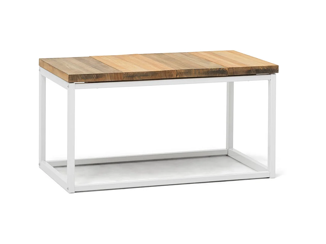Mesa de Centro Preston Blanca 40x80x38cm con tablero de madera maciza de piezas tricolor Box Furniture