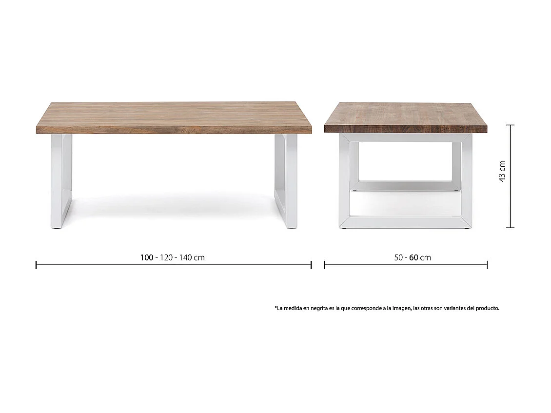 Table basse iCub Strong ECO 60x140x43 cm Blanc Effect-Vintage