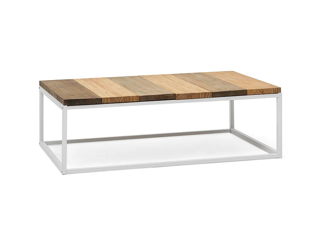 Mesa de Centro Preston Blanca 120x80x38cm con tablero de madera maciza de piezas tricolor Box Furniture